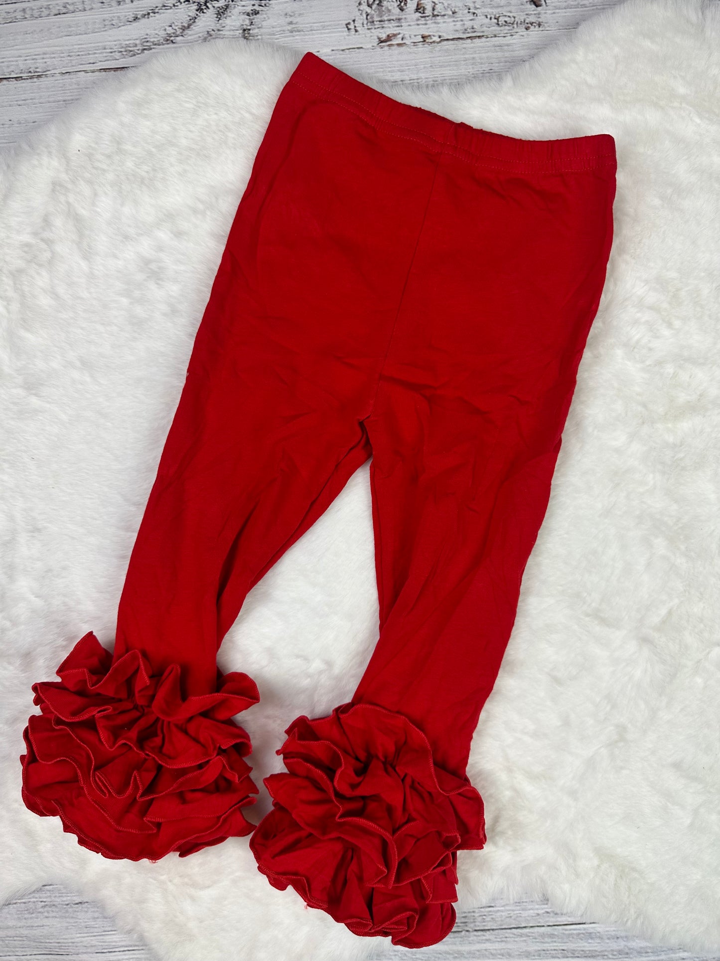 Girls: Red Ruffled Leggings