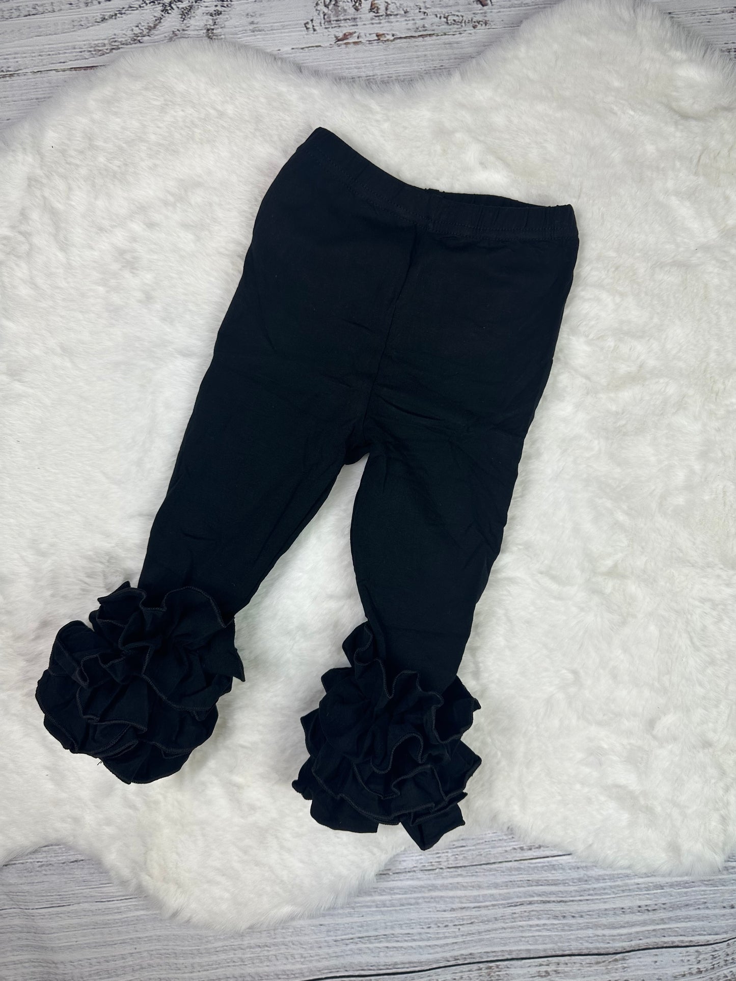 Girls: Black Ruffled Leggings