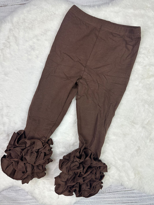 Girls: Brown ruffled leggings