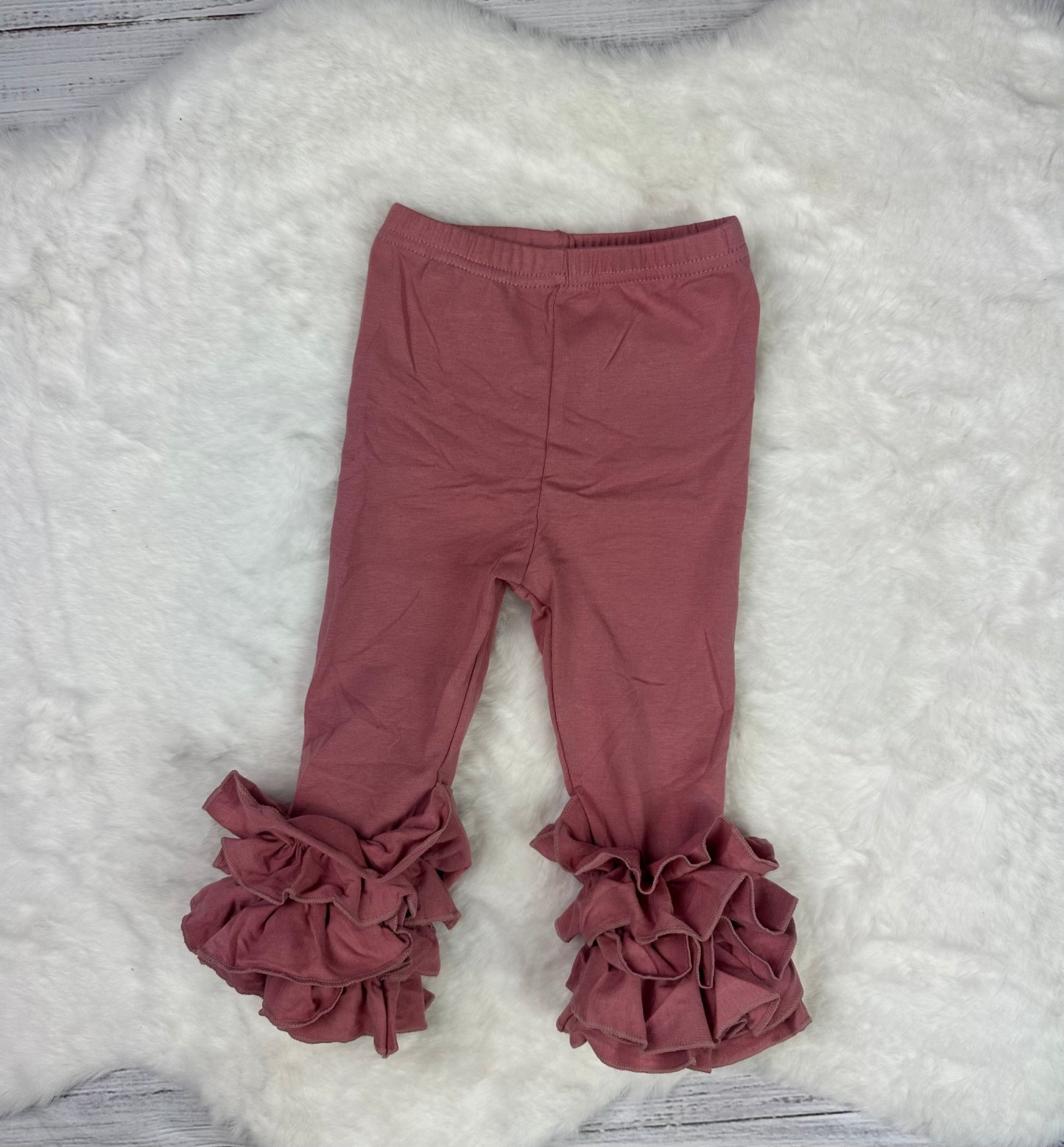 Girls: Dusty Rose ruffled leggings