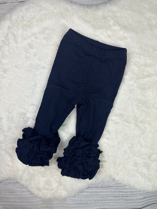 Girls: Navy Ruffled Leggings