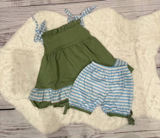 Girls: Green & baby blue Short Set